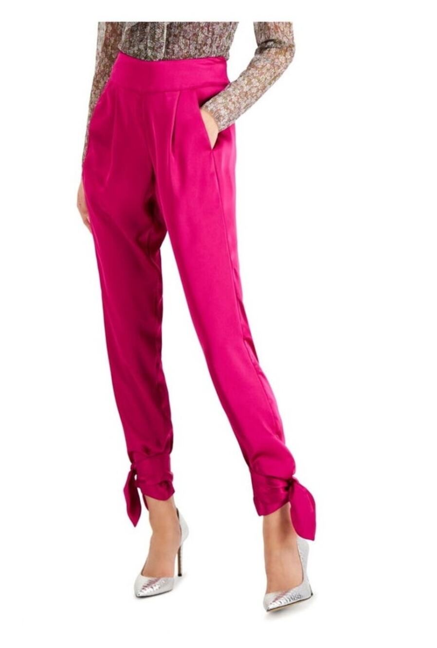 INC Pink Satin Pants Bow Tie at Ankle Party Pants Sz 4